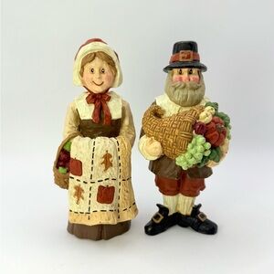 Lefton Thanksgiving Pilgrim Couple Figurines 5” Vintage